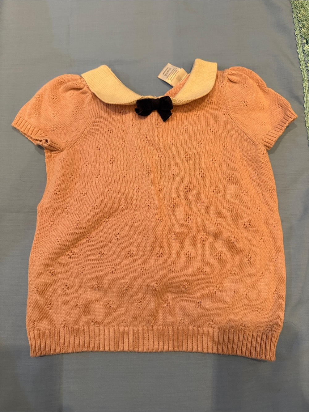 Girls pink Top with Contrast Collar and Bow 3t